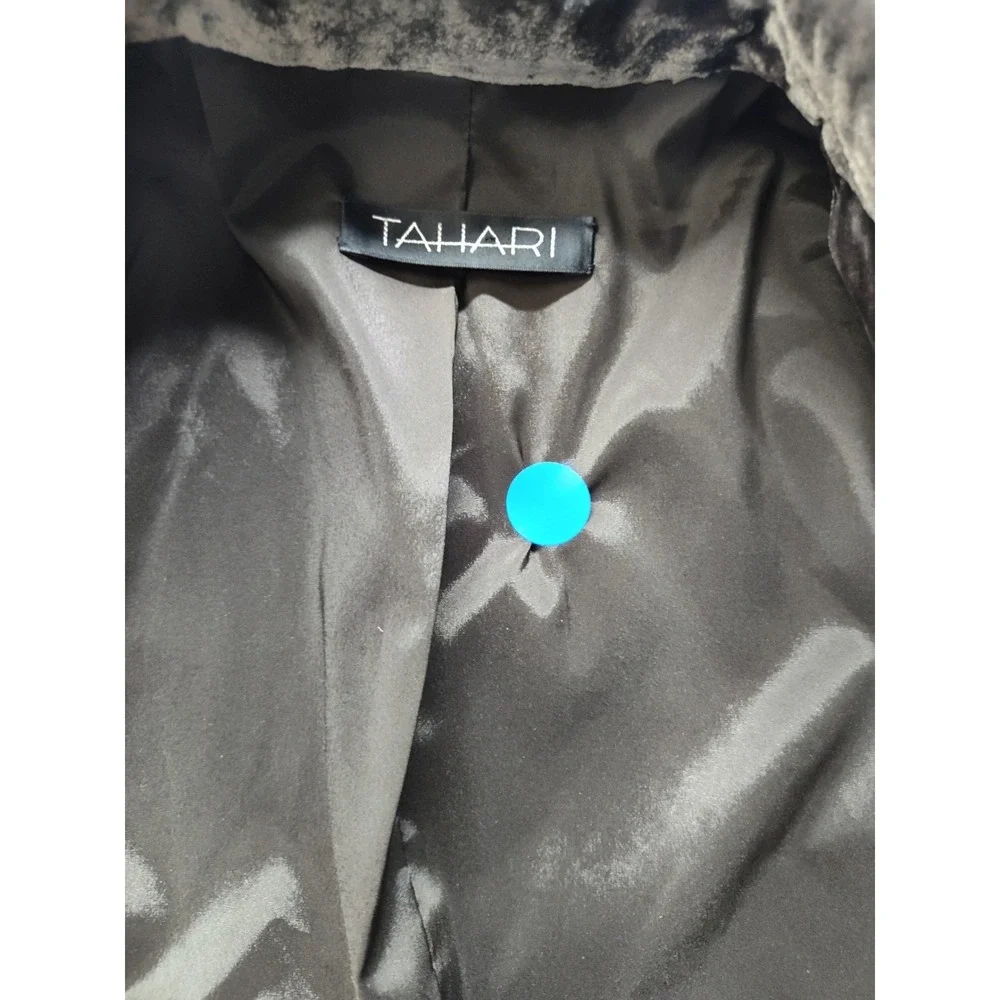 Tahari Brown Velvet Silk Blend Blazer Jacket Size 0 Pockets Ruched Classic